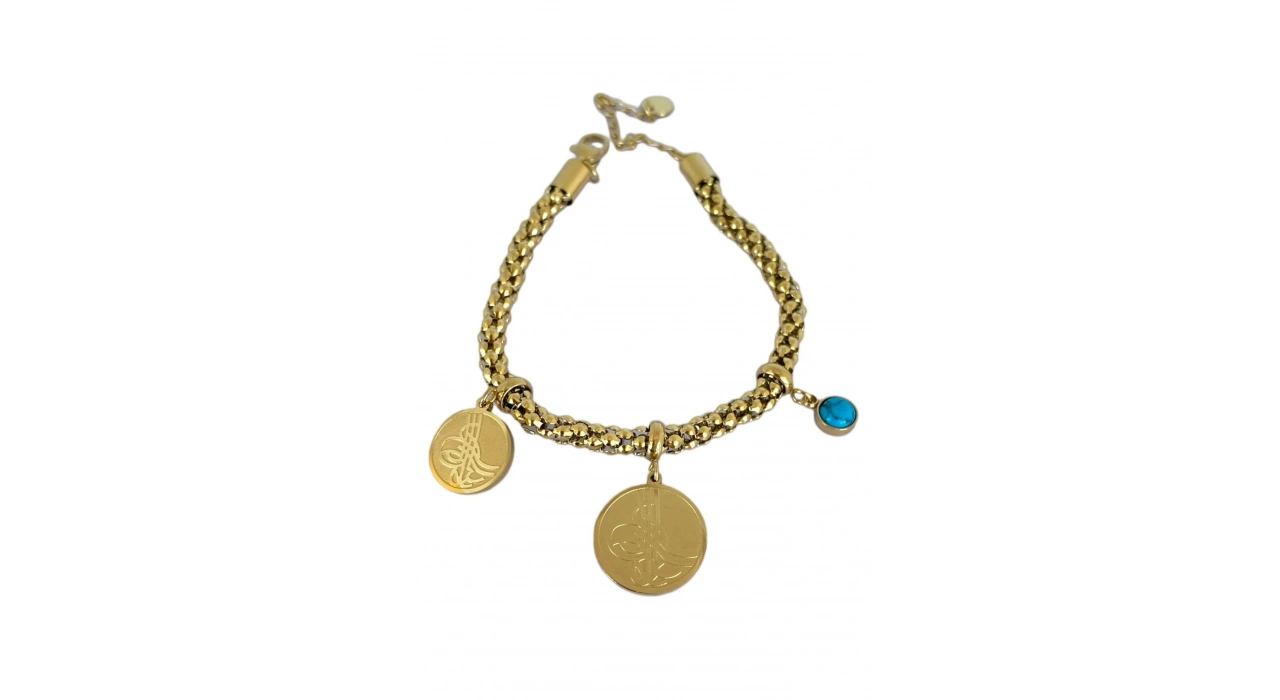 Altın Renk Tuğra Figürlü Çelik Bileklik