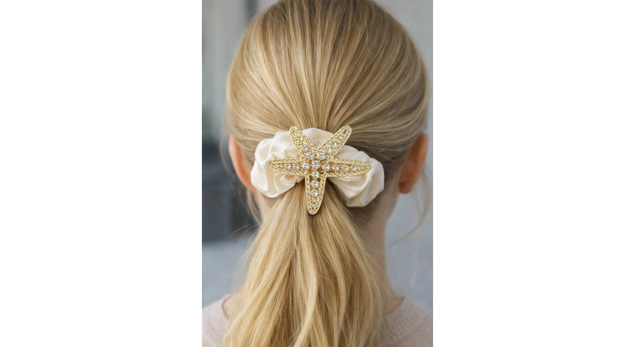 Altın Renk Yıldız Figürlü Taş Detaylı Lastik Toka