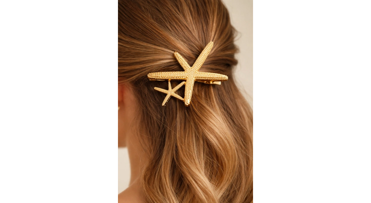 Altın Renk Yıldız Figürlü Yan Toka