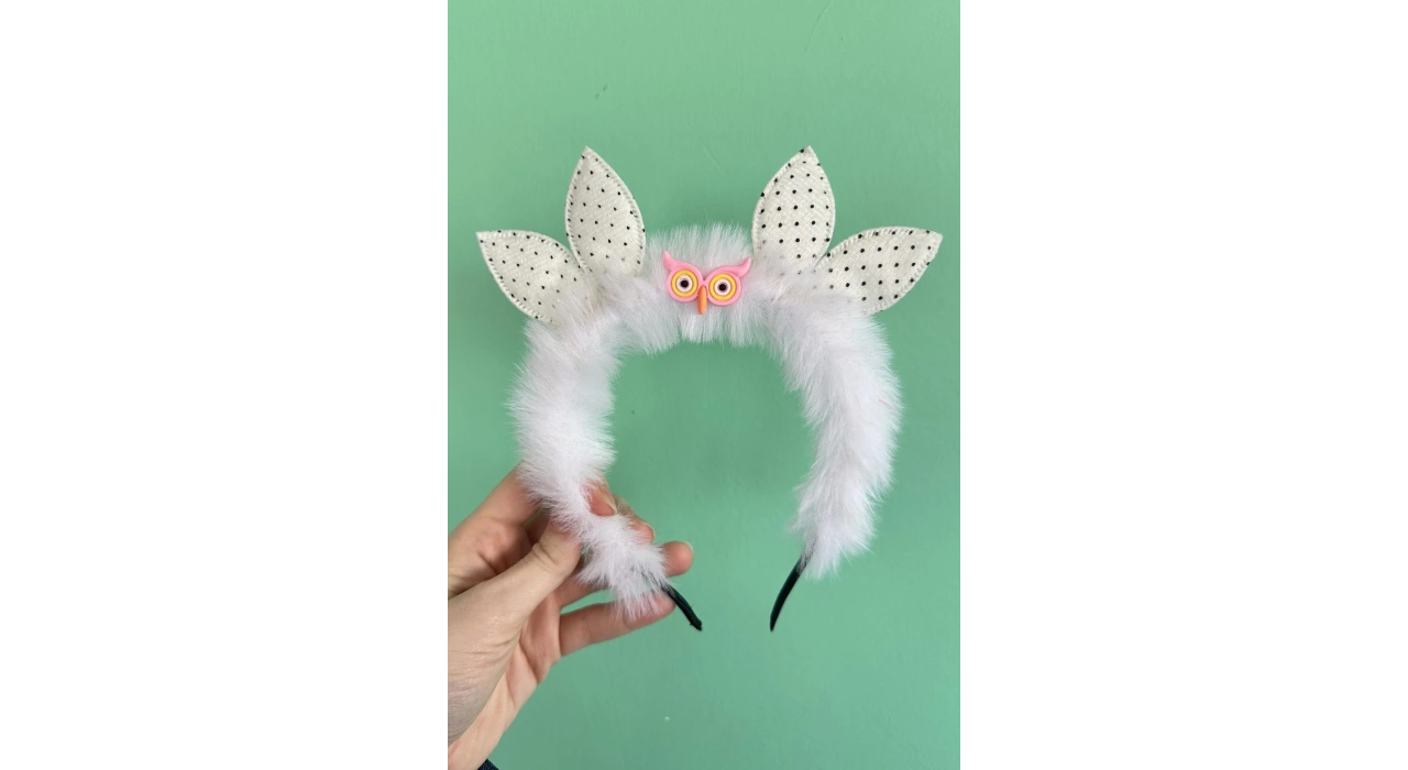 Beyaz Renk Baykuş Figürlü Peluş Taç