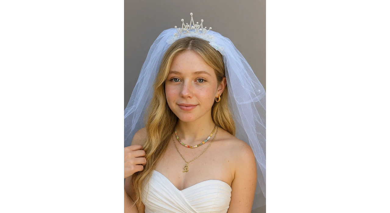 Beyaz Renk Duvak Detaylı Bride To Be Tacı