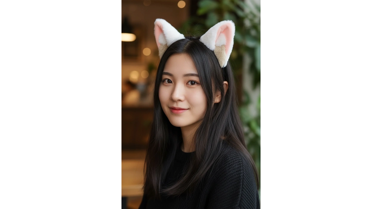 Beyaz Renk Kulak Figürlü Peluş Taç