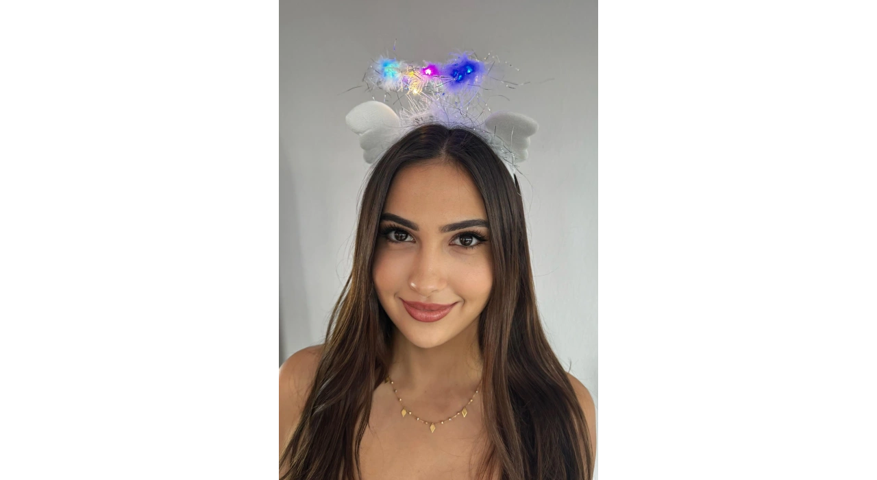 Beyaz Renk Melek Figürlü Işıklı Taç