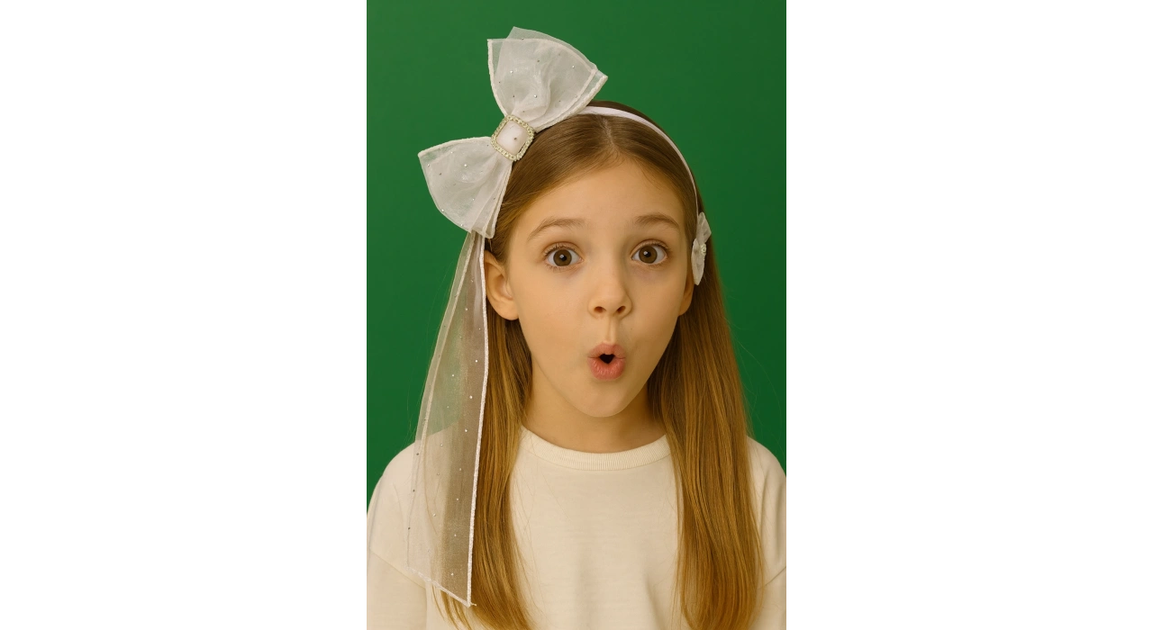 Beyaz Renk Taş Detaylı Otomat Toka Ve Taç Set