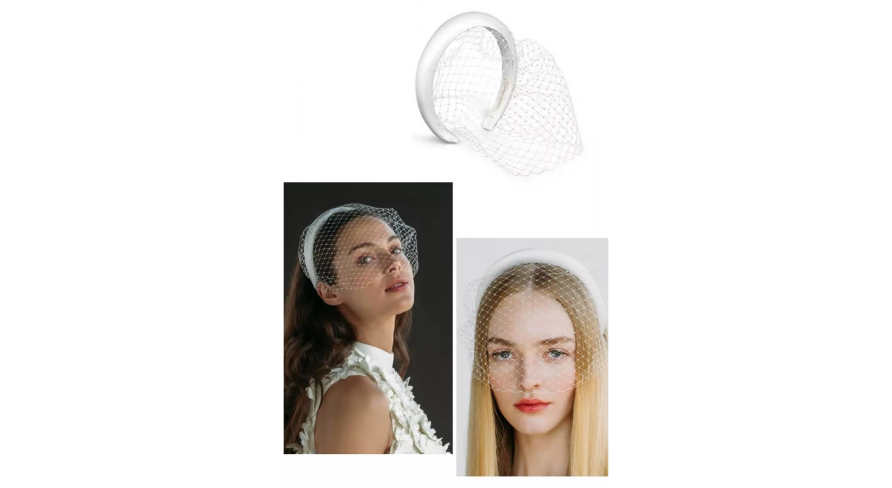 Beyaz Renk Tül Detaylı Saç Aksesuarı/ Nikah Düğün Gelin Taç