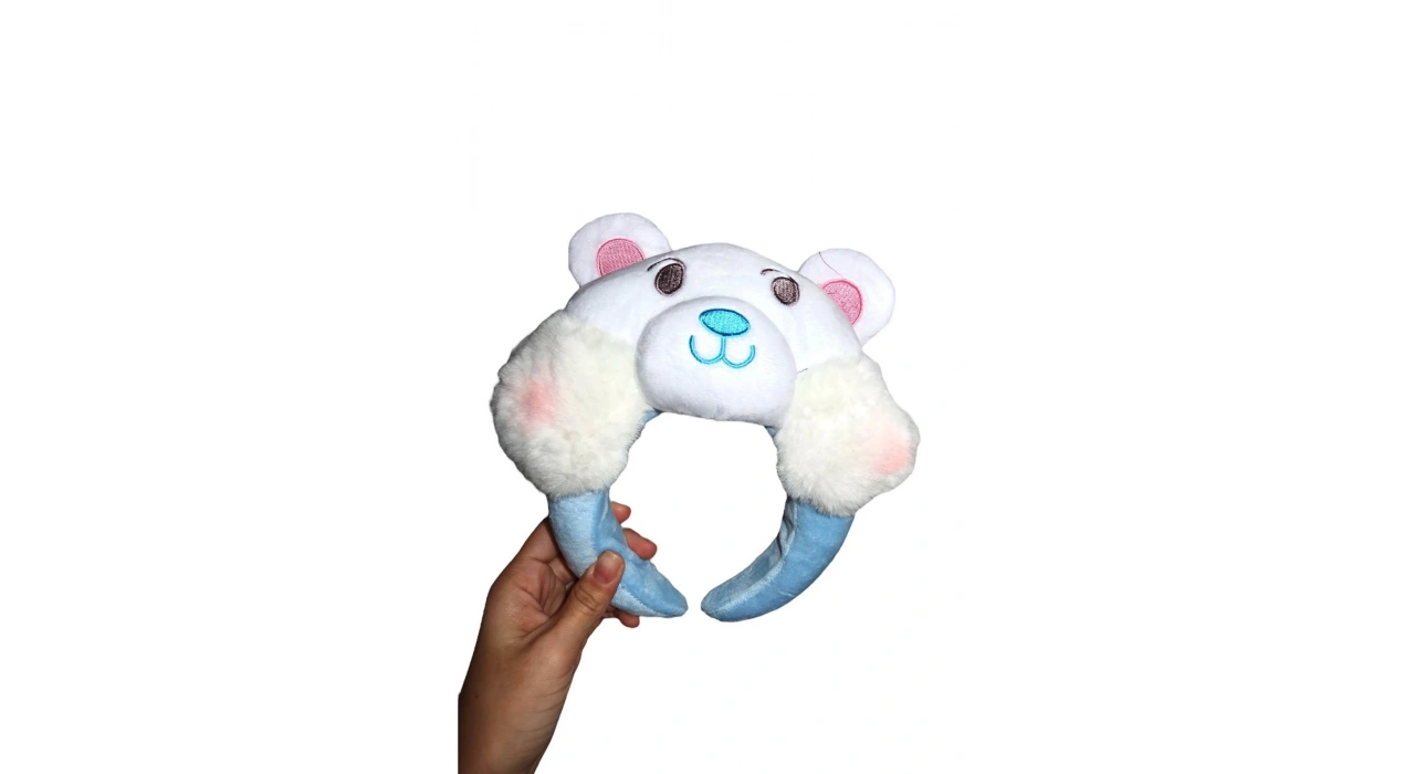 Beyaz Ve Mavi Renk Ayı Figürlü Peluş Taç