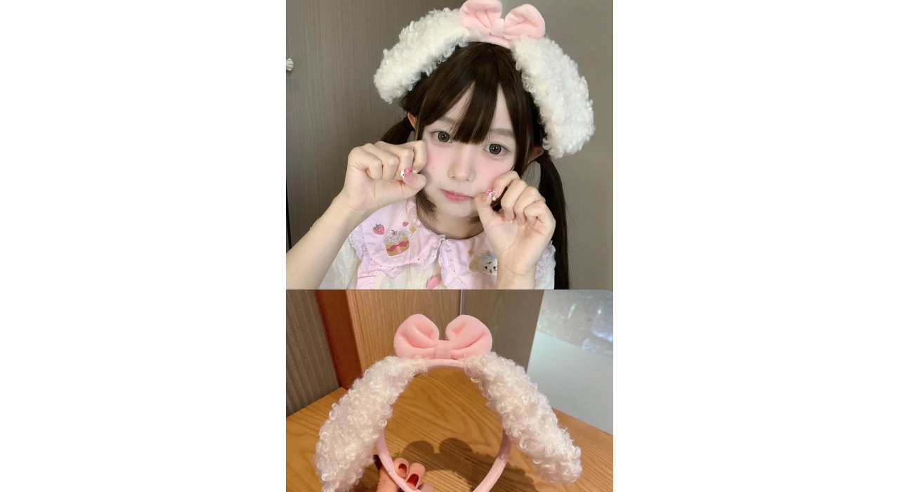 Beyaz Ve Pembe Renk Kurdele Figürlü Kulak Detaylı Peluş Taç