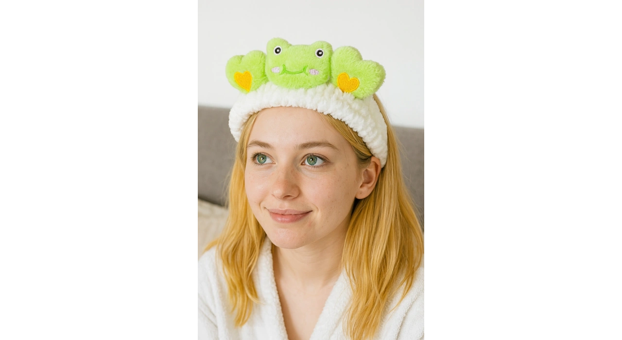 Beyaz Ve Yeşil Renk Kurbağa Figürlü Peluş Saç Bandı