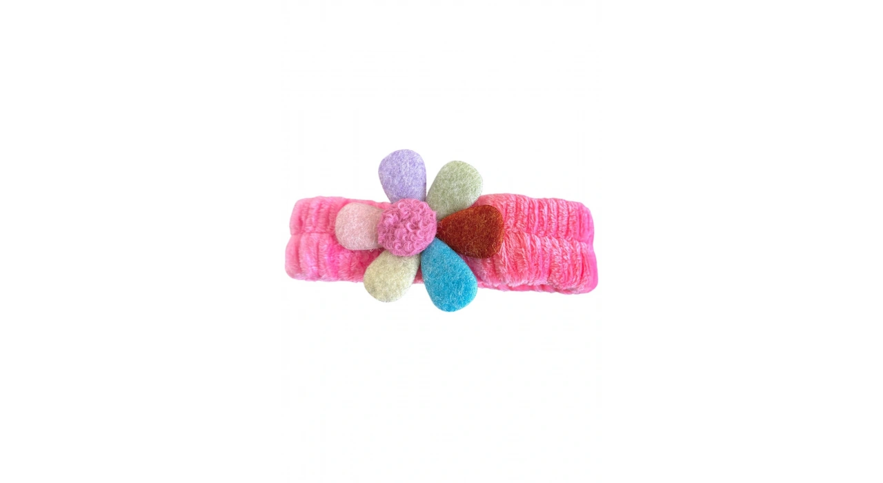 Fuşya Renk Çiçek Figürlü Peluş Saç Bandı