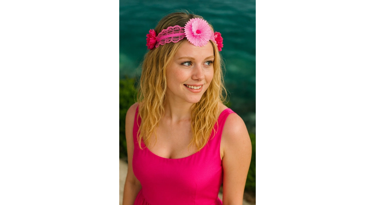 Fuşya Renk Çiçek Figürlü Taç