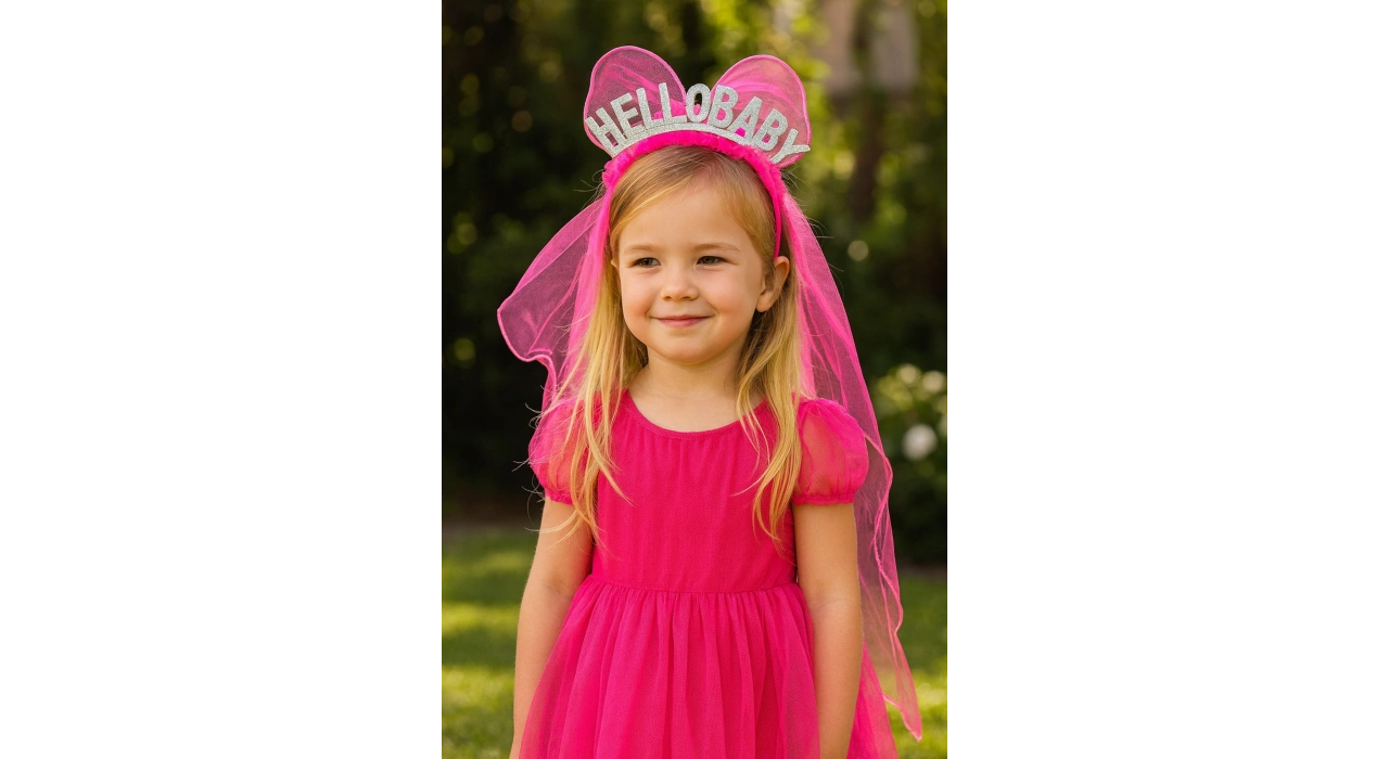 Fuşya Renk Hello Baby Yazılı Tül Detaylı Taç