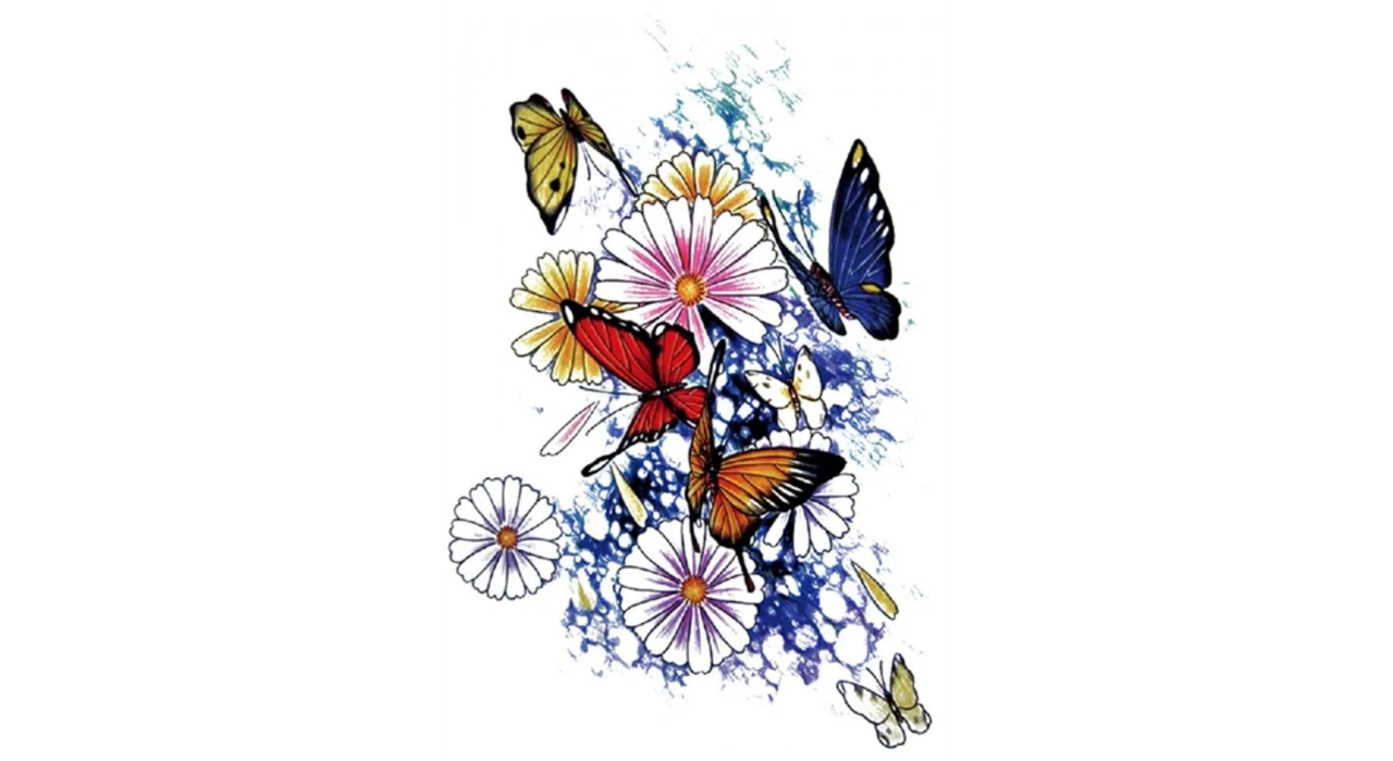 Geçici Çiçek Ve Kelebek Figürlü Dövme Tattoo