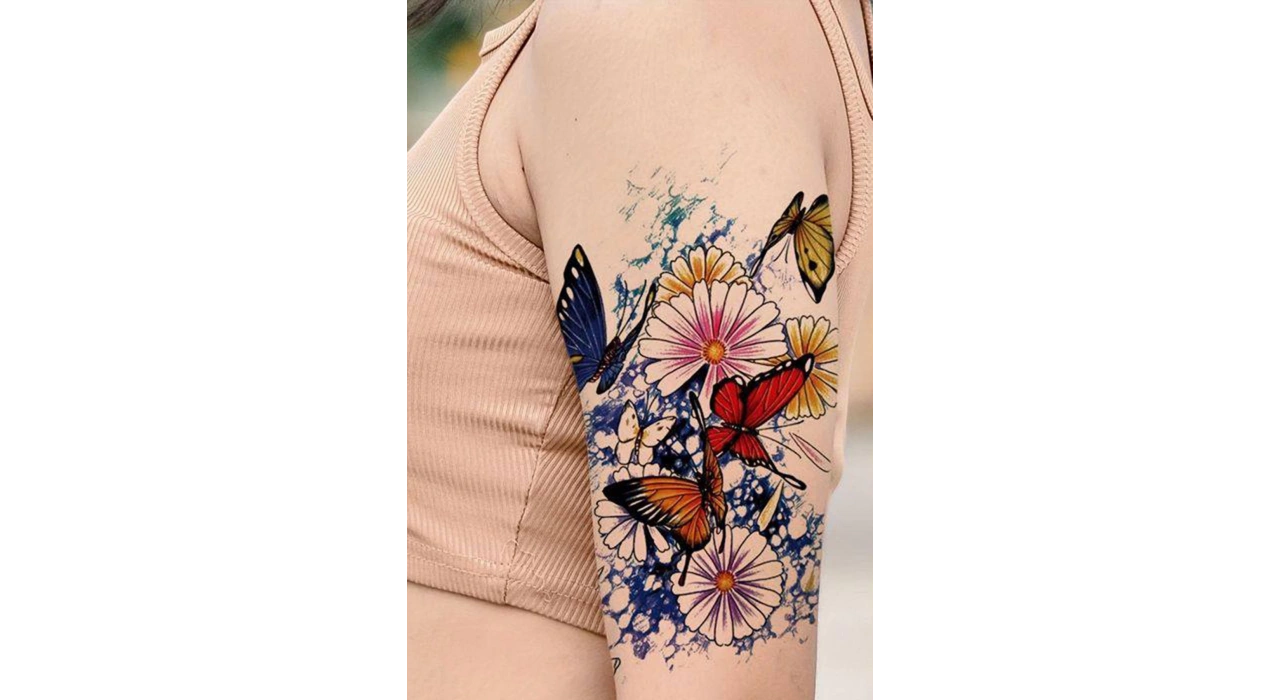 Geçici Çiçek Ve Kelebek Figürlü Dövme Tattoo