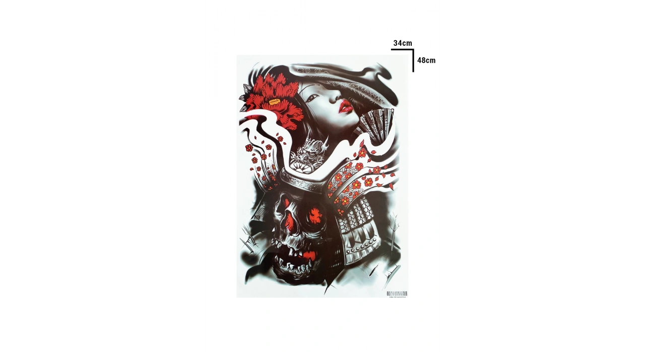 Geçici Kadın ve Kurukafa Modelli Sırt Dövme Tattoo