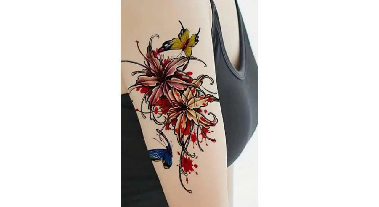 Geçici Kelebek Ve Çiçek Figürlü Dövme Tattoo