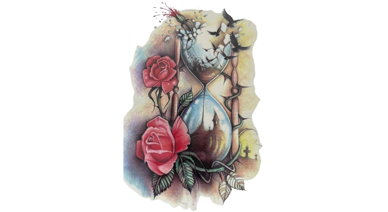 Geçici Kum Saati Ve Çiçek Figürlü Dövme Tattoo