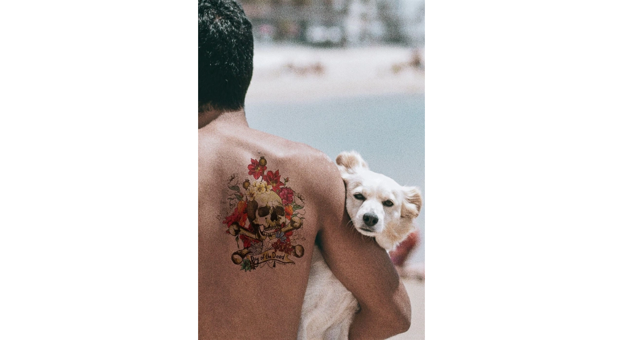 Geçici Kurukafa ve Çiçek Modelli Dövme Tattoo