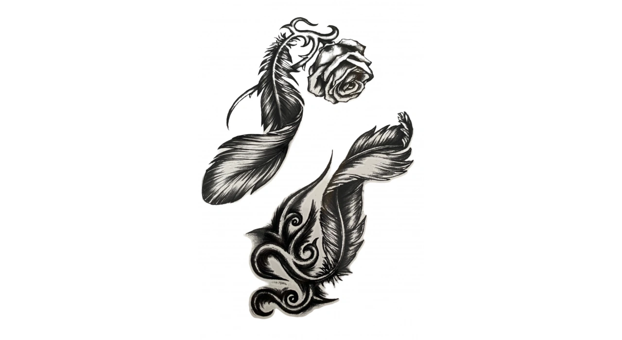 Geçici Tüy Ve Gül Figürlü Dövme Tattoo