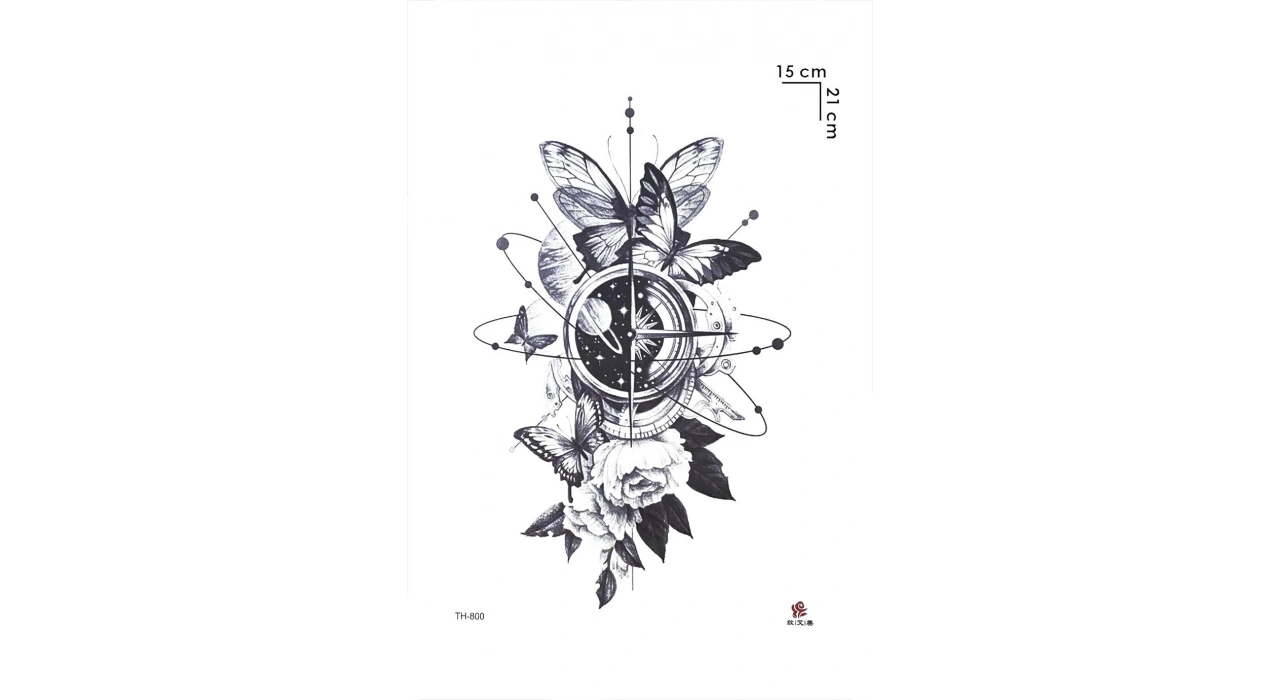 Gezegen Kelebek ve Çiçek Geçici Dövme Tattoo