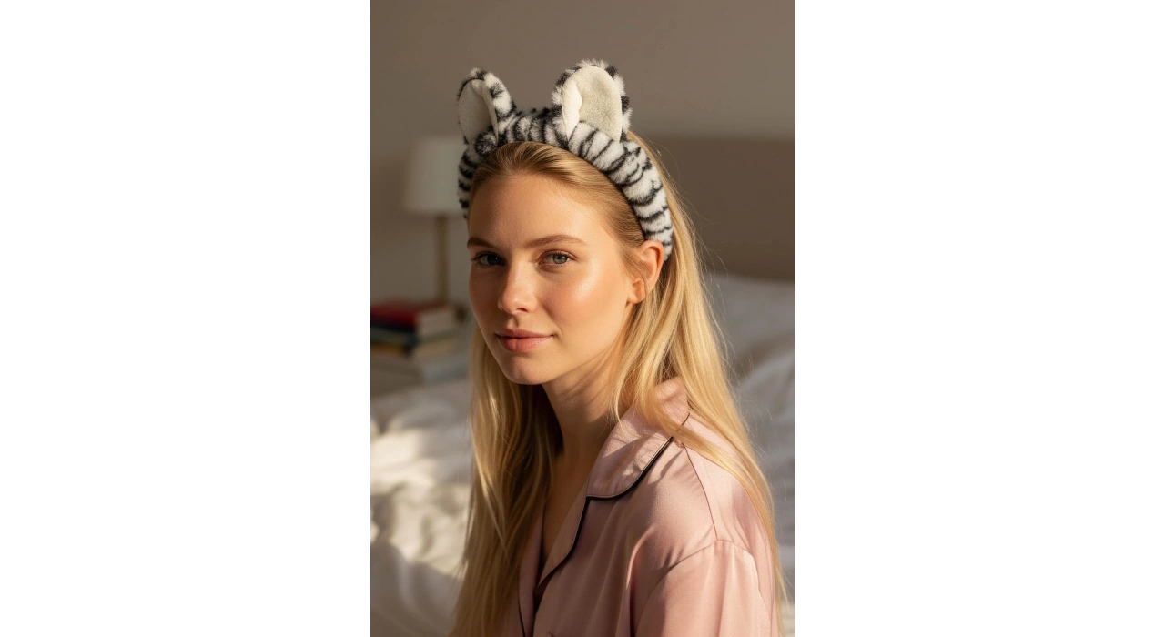 Gri Renk Kulak Detaylı Peluş Saç Bandı