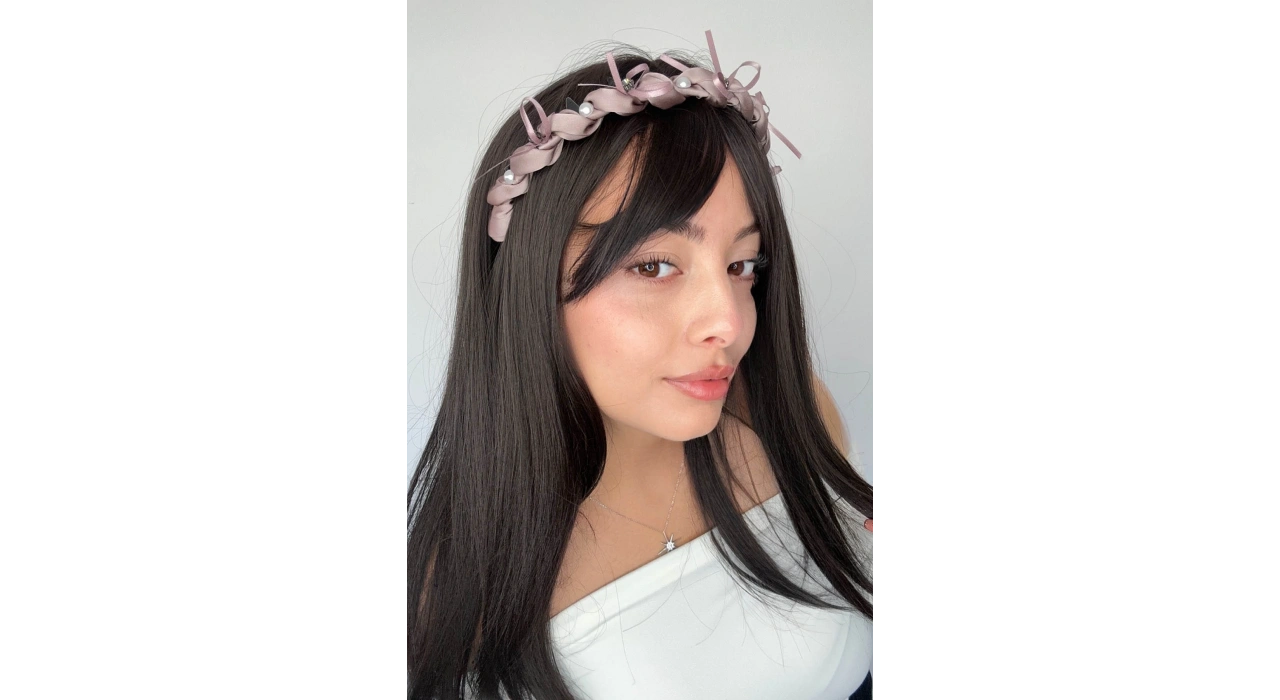 Gül Kurusu Renk Taş Ve İnci Detaylı Taraklı Taç