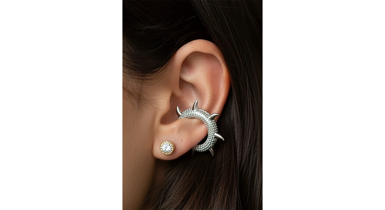 Gümüş Renk 14K Altın Kaplama TX Ear Cuff (Tek)