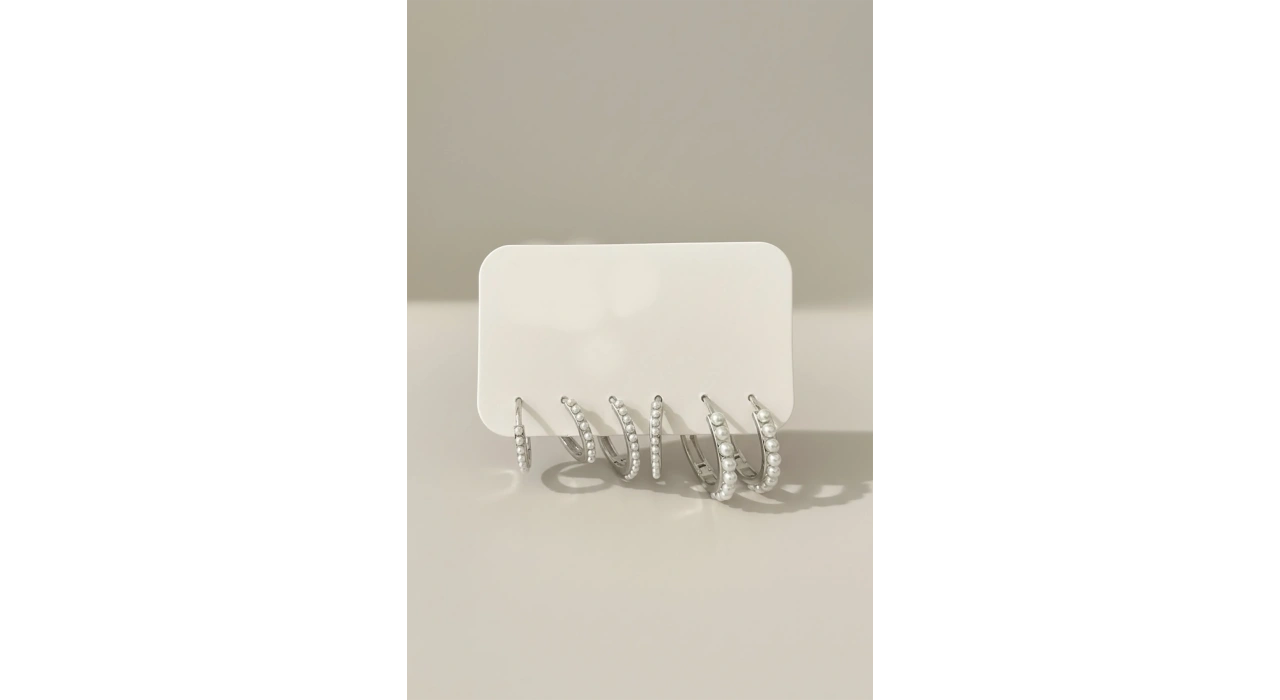 Gümüş Renk 6lı İnci Detaylı Halka Set Küpe