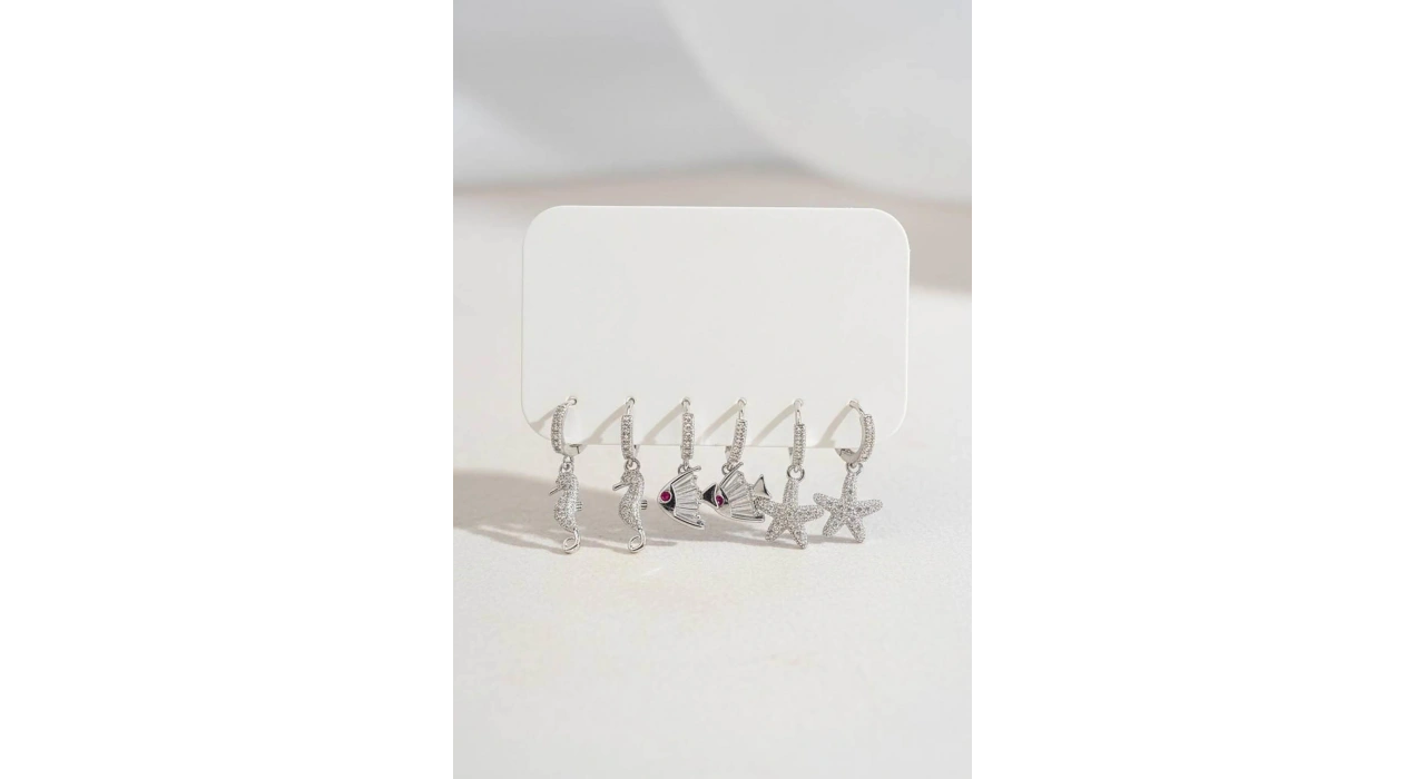 Gümüş Renk 6lı Karışık Figürlü Set Küpe