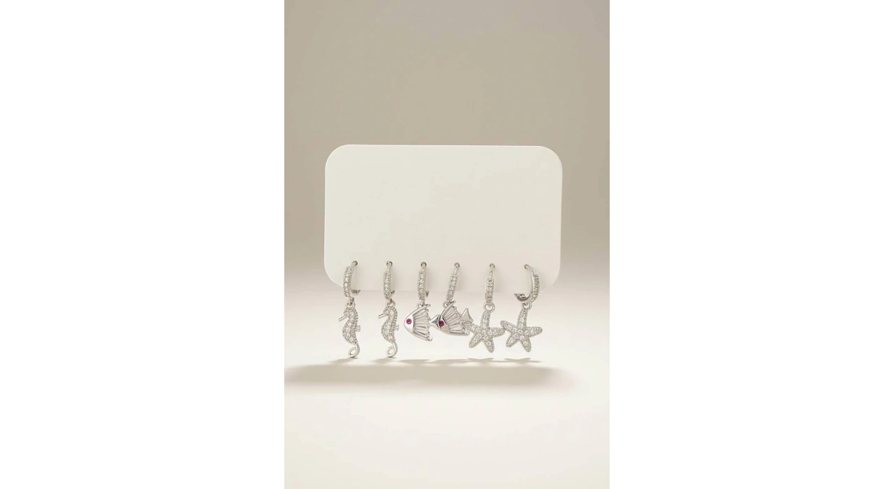 Gümüş Renk 6lı Karışık Figürlü Set Küpe