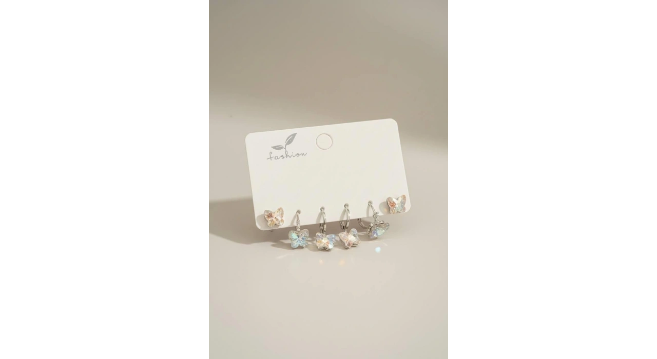 Gümüş Renk 6lı Taş Detaylı Set Küpe