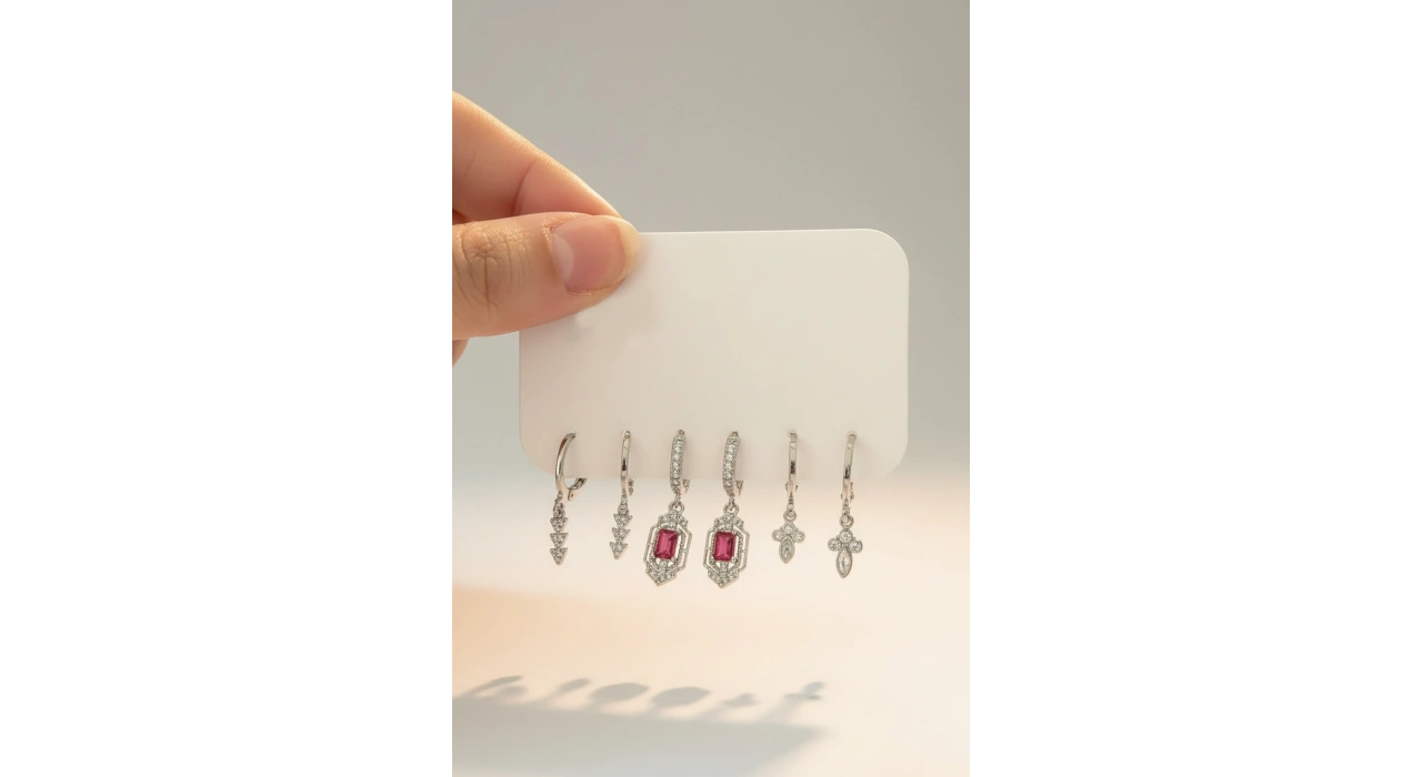 Gümüş Renk 6lı Taş Detaylı Set Küpe