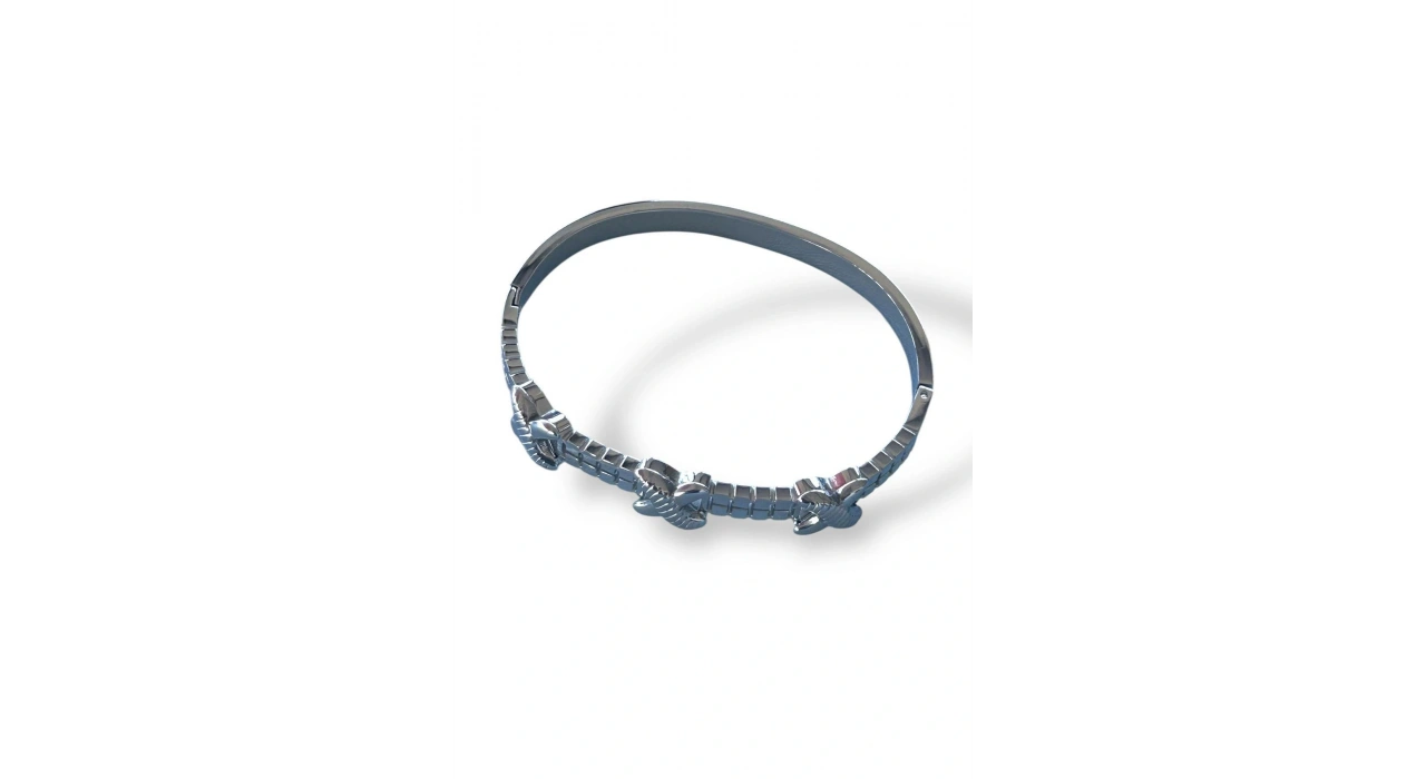 Gümüş Renk Çarpı Figürlü Çelik Kelepçe Bileklik