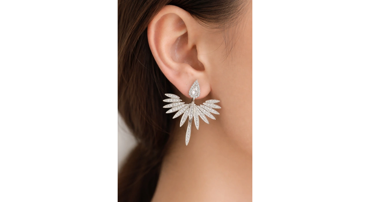 Gümüş Renk Kanat Figürlü Küpe (Çift)