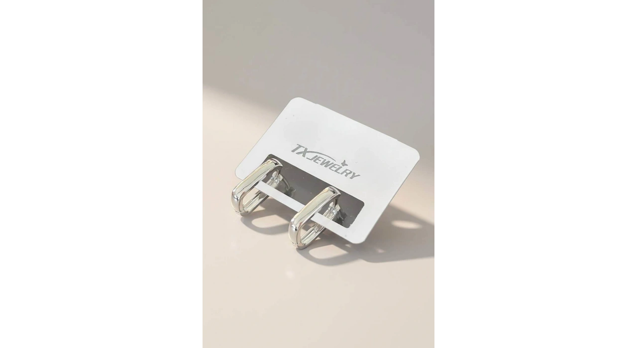 Gümüş Renk Kare 14K Altın Kaplama Tx  Küpe (Çift)