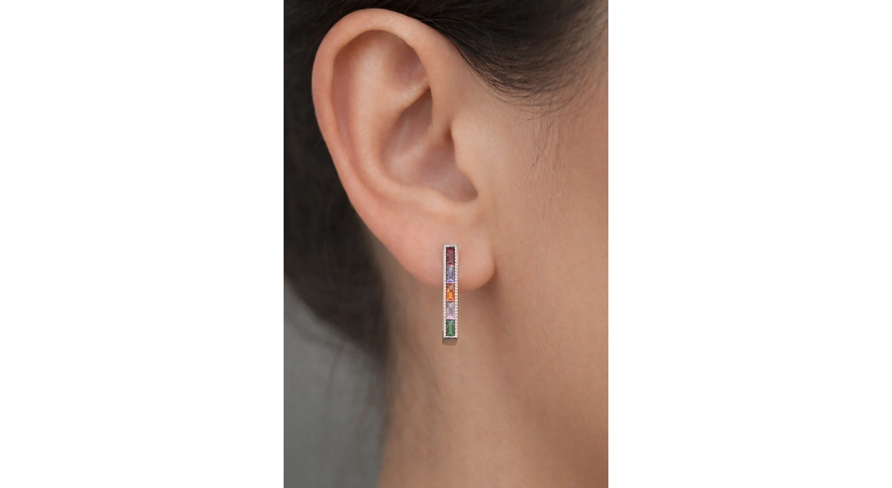 Gümüş Renk Kare Taşlı 14K Altın Kaplama Tx  Küpe (Çift)