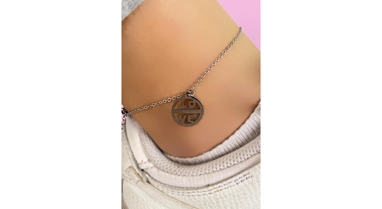 Gümüş Renk Love Yazılı Çelik Halhal