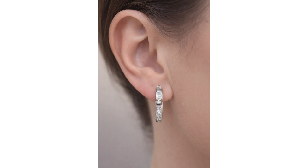 Gümüş Renk Taş Detaylı 14K Altın Kaplama Tx  Küpe (Çift)