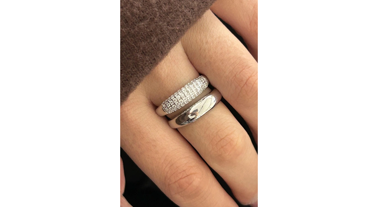 Gümüş Renk Taş Detaylı Ayarlanabilir Çelik Yüzük