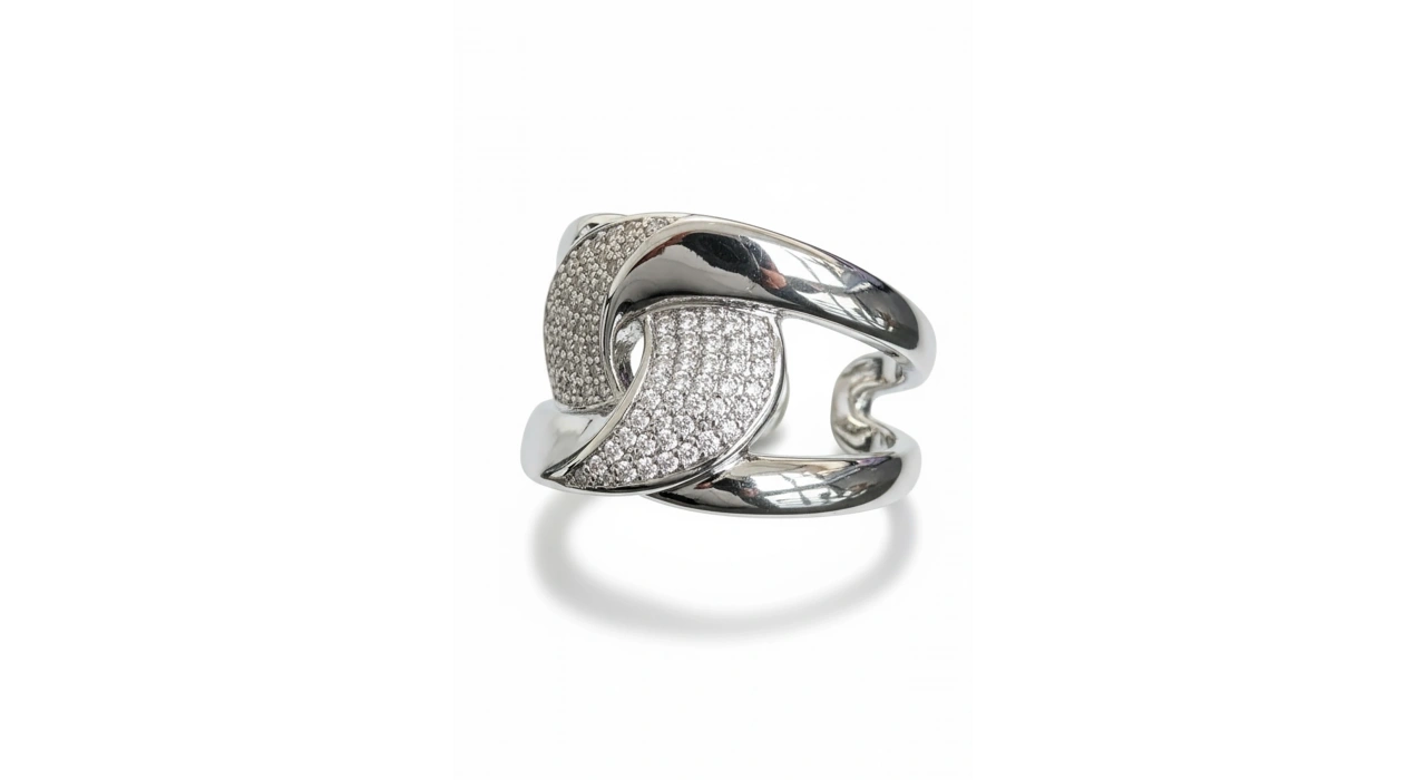 Gümüş Renk Taş Detaylı Ayarlanabilir Çelik Yüzük