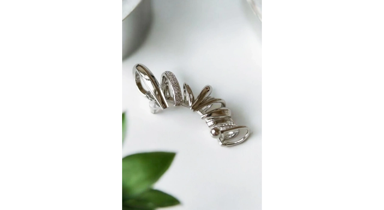 Gümüş Renk Taş Detaylı Kulak Aksesuarı (Tek)