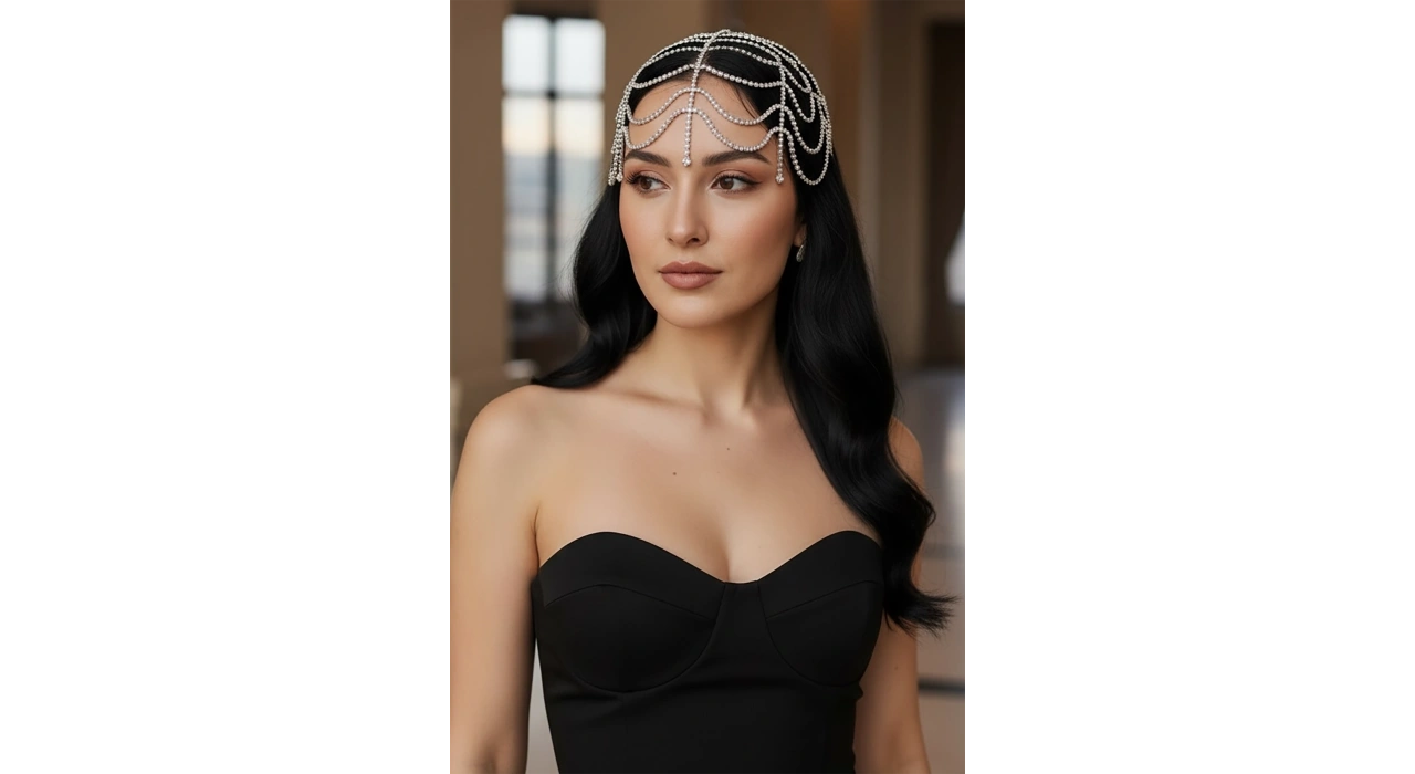 Gümüş Renk Taş Detaylı Saç Aksesuarı/Kına Aksesuarı