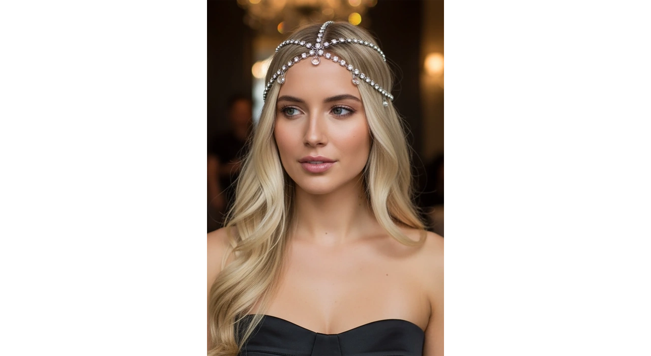 Gümüş Renk Taş Detaylı Saç Aksesuarı/ Kına Aksesuarı