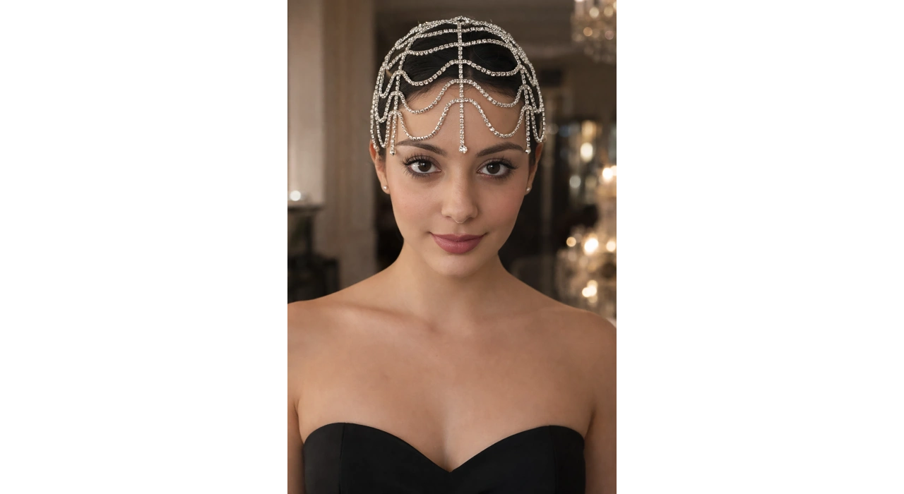 Gümüş Renk Taş Detaylı Saç Aksesuarı/Kına Aksesuarı