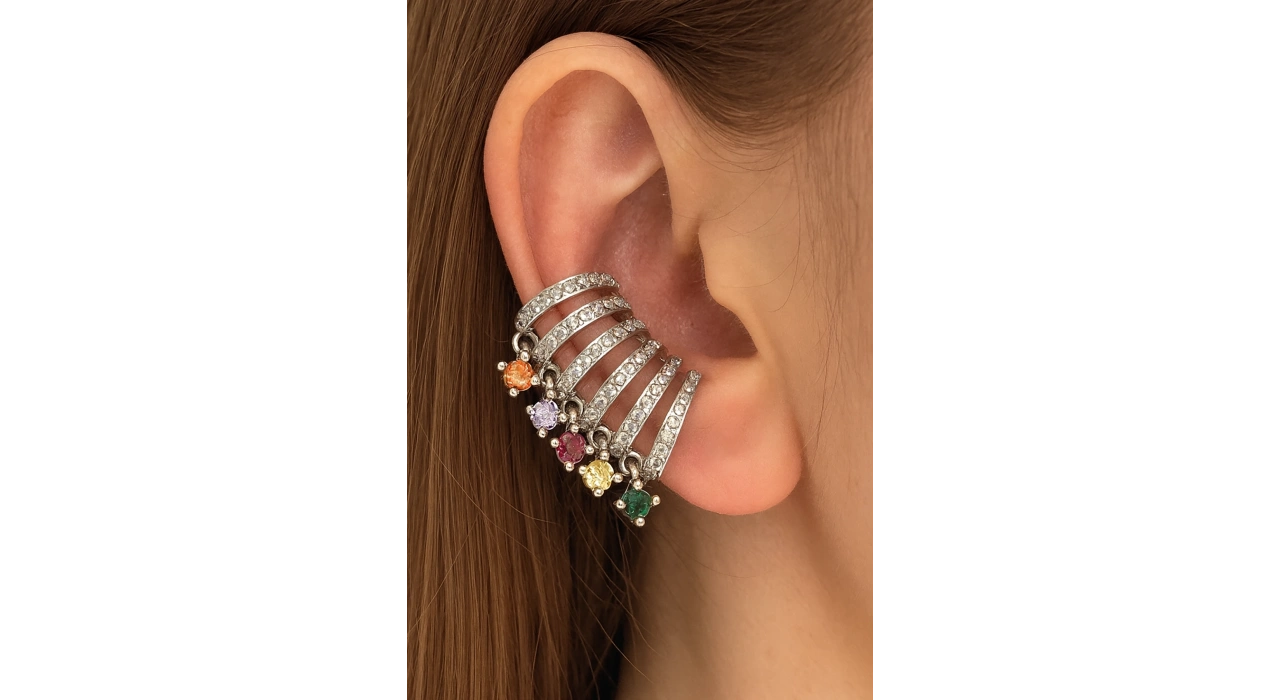 Gümüş Renk Taş Detaylı YSX Ear Cuff (Tek)