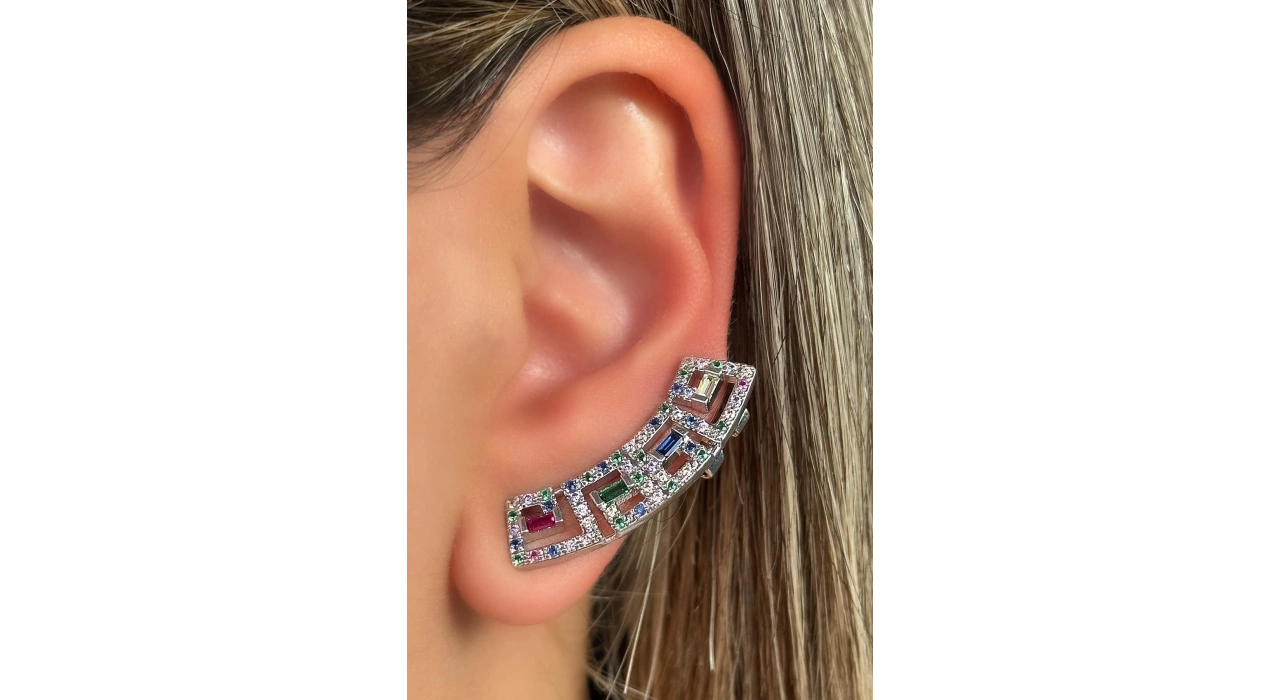 Gümüş Renk Taş Detaylı YSX Ear Cuff (Tek)