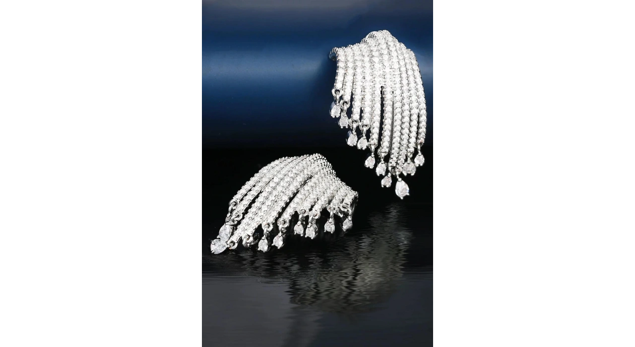 Gümüş Renk Taşlı Abiye Küpe (Çift)