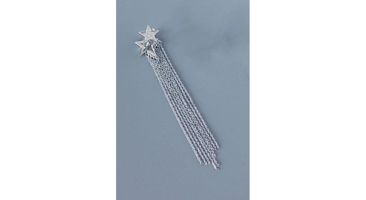 Gümüş Renk Yıldız Figürlü Sallantılı Kulak Aksesuarı (Tek)