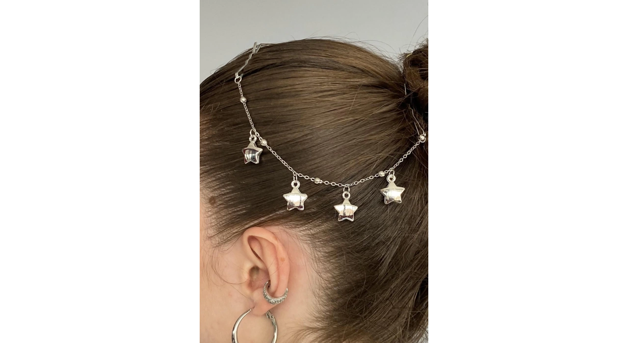 Gümüş Renk Yıldız Figürlü Sallantılı Tel Toka