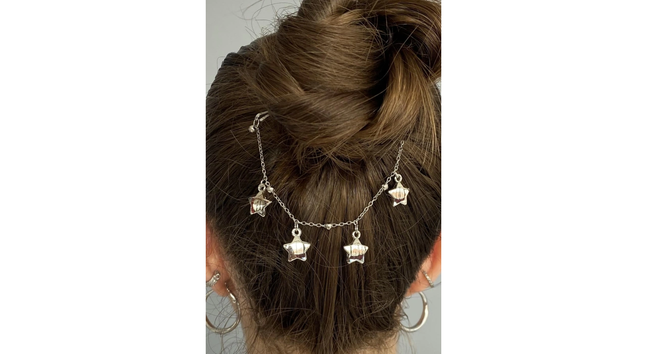 Gümüş Renk Yıldız Figürlü Sallantılı Tel Toka