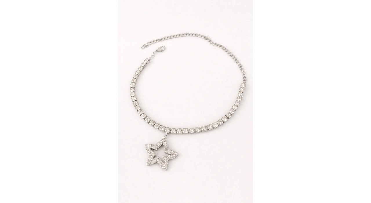 Gümüş Renk Yıldız Figürlü Taş Detaylı Tasarım Halhal